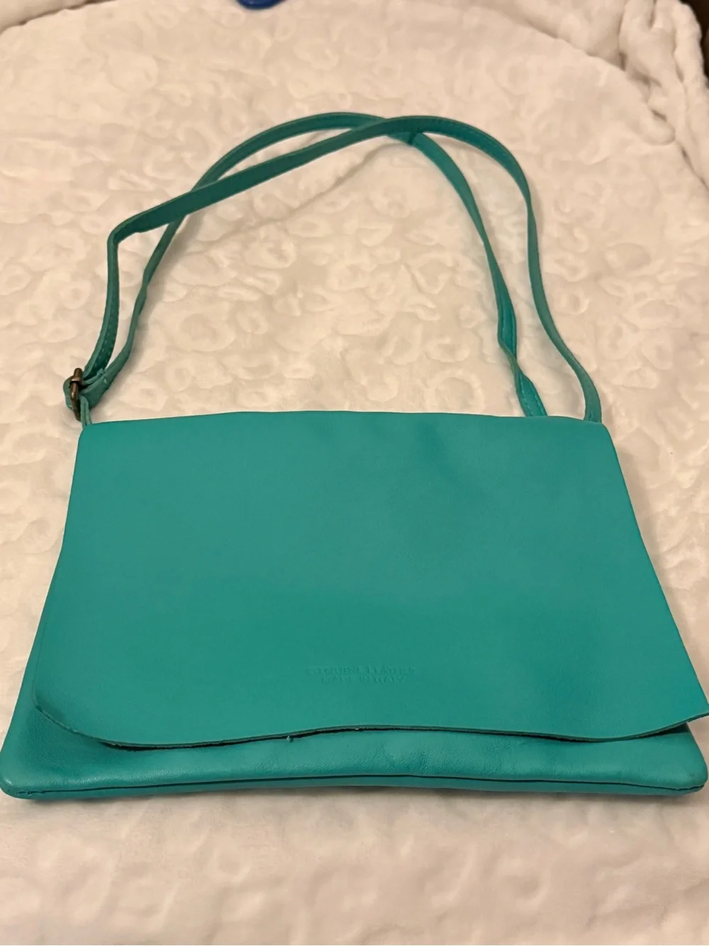 Teal Vintage Italian Leather Crossbody Shoulder Bag